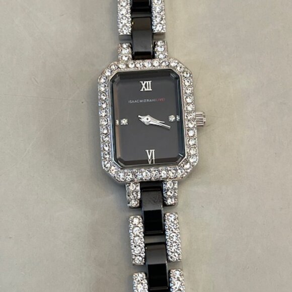 Isaac Mizrahi Accessories - ISAAC MIZRAHI LIVE | Women's Black Ceramic and Crystal Bracelet Watch-NEW w/Box